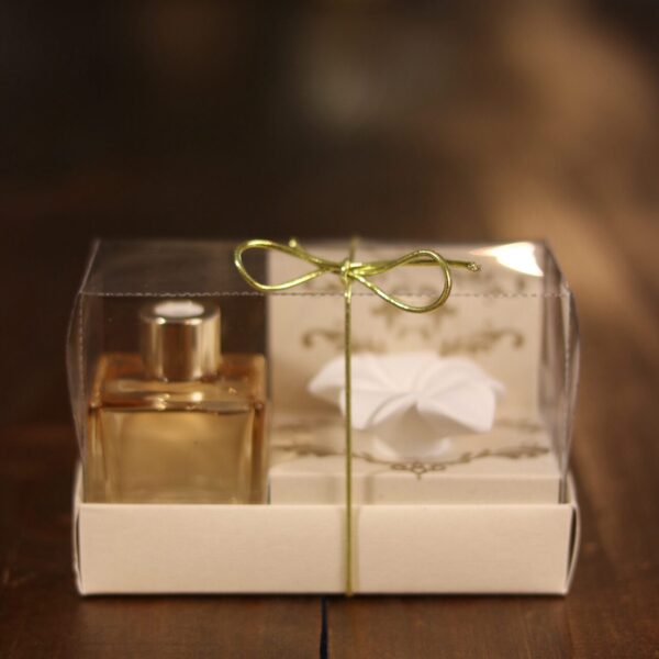 Caixa Aromatizador com lírio de gesso e frasco cubo 50 ml para lembrancinhas"